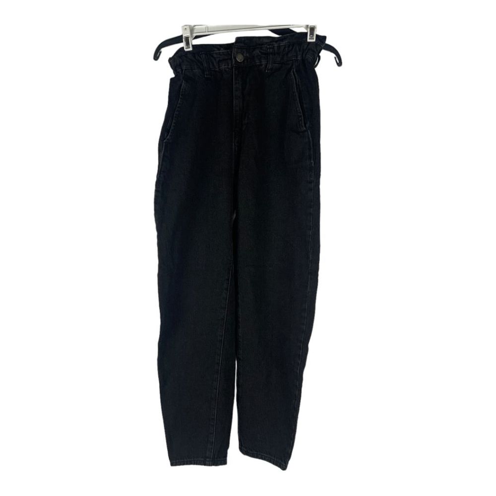 Zara Women's Black Cotton Baggy High Waist Paperbag Denim Jeans Size 2